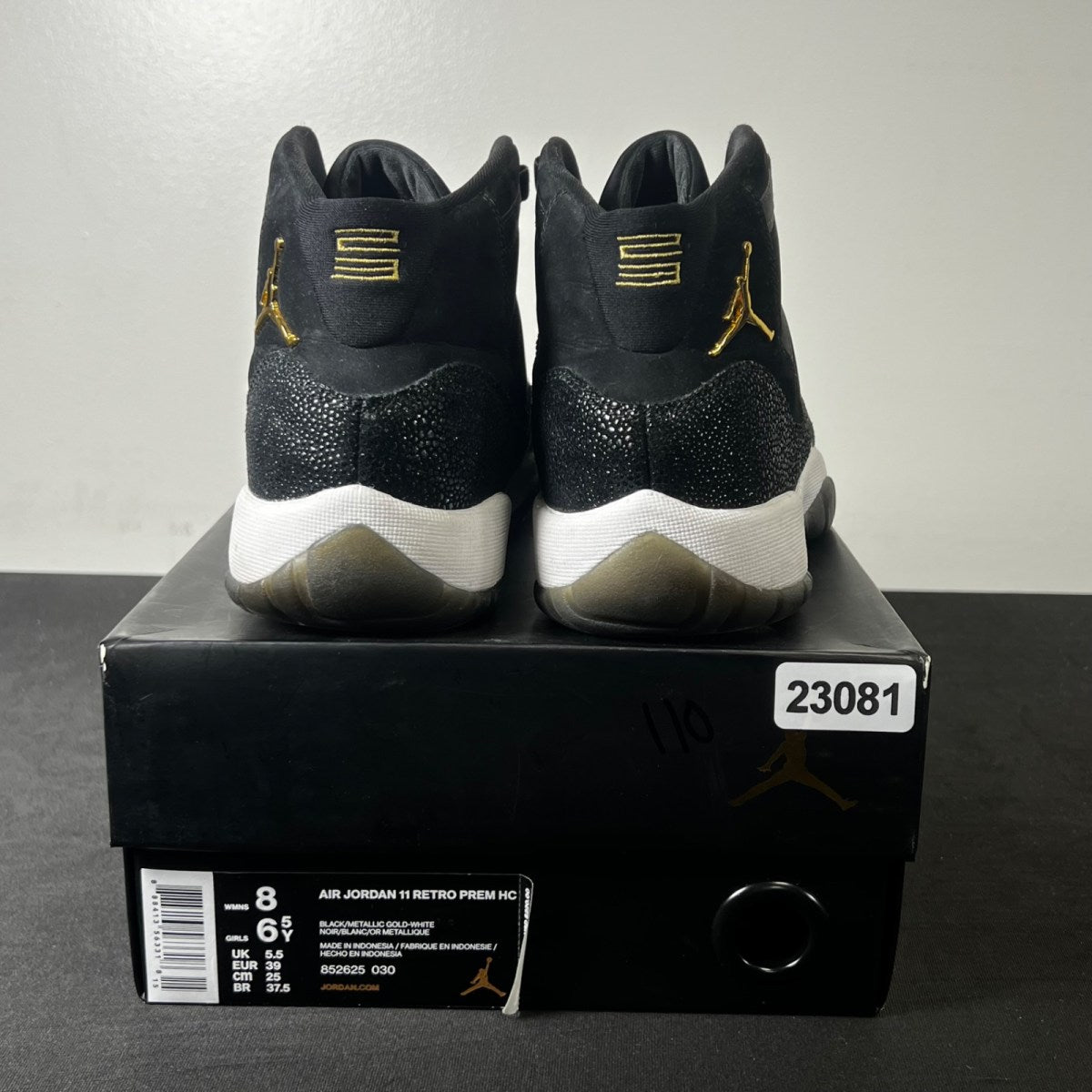 Jordan 11 Retro Heiress Black Stingray (GS) 8Y (Moderately Worn Pre-Owned)JordanBlack/Metallic Gold-White-Infrared 23 - Image 4