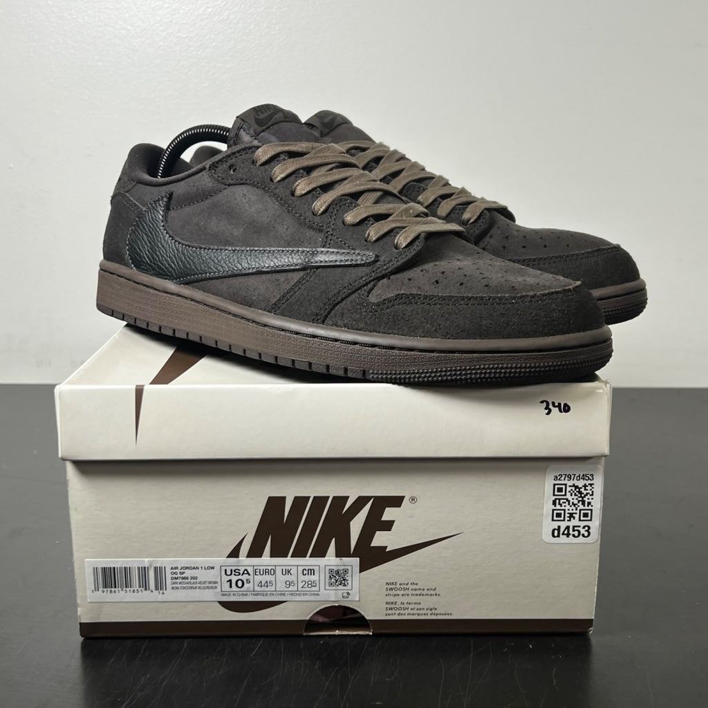 Jordan 1 Retro Low OG SP Travis Scott Velvet Brown 10.5 (Lightly Worn Pre-Owned)JordanDark Mocha/Black/Velvet Brown - Image 1