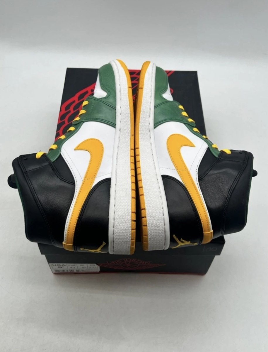 Jordan 1 Mid Retro Sonics 9.5 (Lightly Worn Pre-Owned)JordanGorge Green/University Gold-White-Black - Image 7