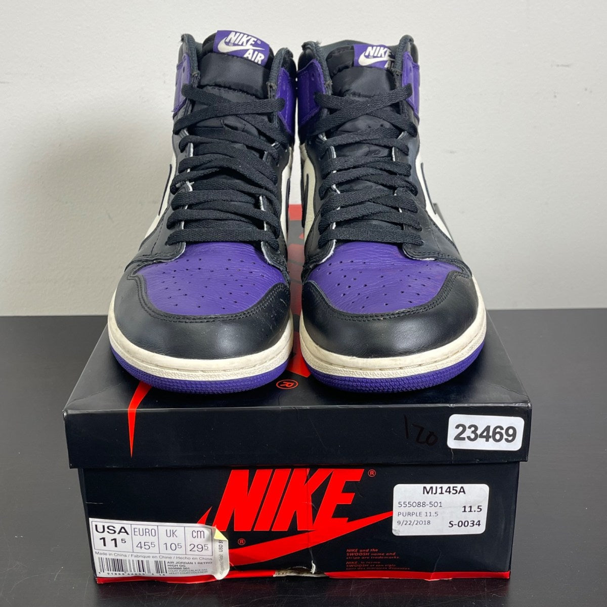 Jordan 1 Retro High Court Purple 11.5 (Moderately Worn Pre-Owned)JordanCourt Purple/Black-Sail - Image 2