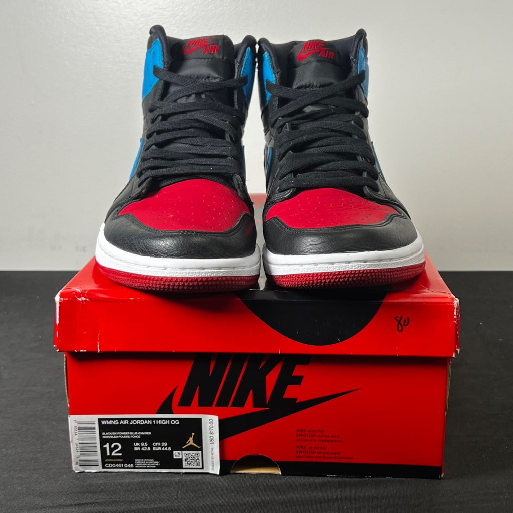 Jordan 1 Retro High NC to Chi (Women's) 12W (Lightly Worn Pre-Owned)JordanBlack/Dark Powder Blue-Gym Red - Image 2