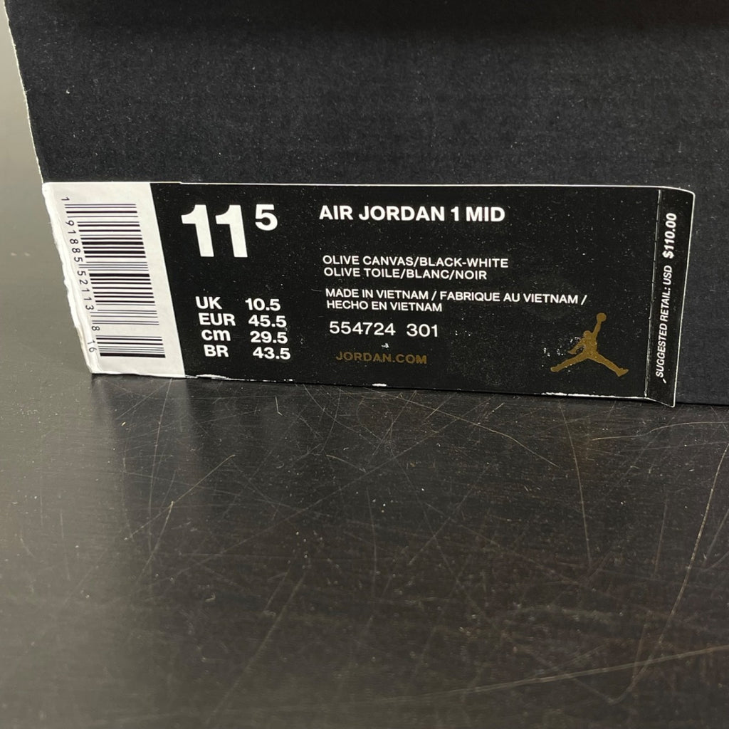 Air Jordan 1 Mid 'Olive Canvas' 11.5 (Moderately Worn Pre-Owned)Air Jordan - Image 7