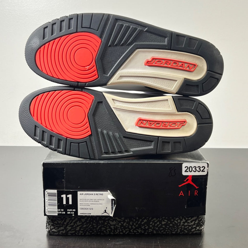 Jordan 3 Retro Infrared 23 11 (Heavily Worn Pre-Owned)JordanWhite/Cement Grey-Infrared 23-Black - Image 6