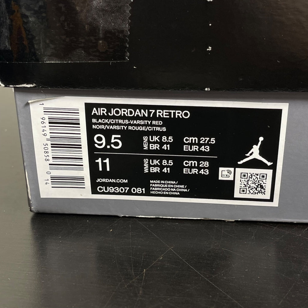 Jordan 7 Retro Citrus (2022) 9.5 (Moderately Worn Pre-Owned)JordanBlack/Citrus-Varsity Red - Image 7