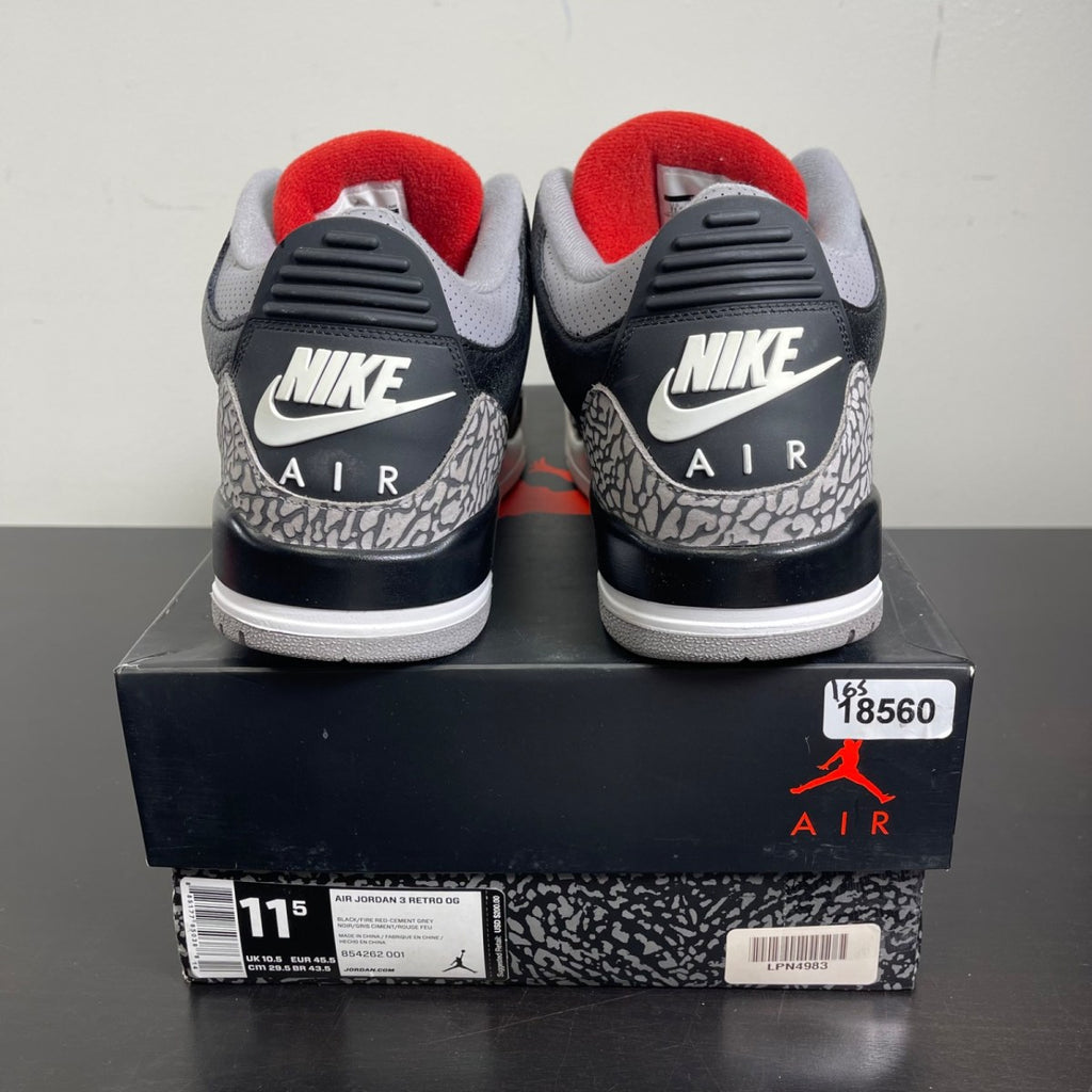 Jordan 3 Retro Black Cement (2018) 11.5 (Moderately Worn Pre-Owned)JordanBlack/Fire Red-Cement Grey-White - Image 4
