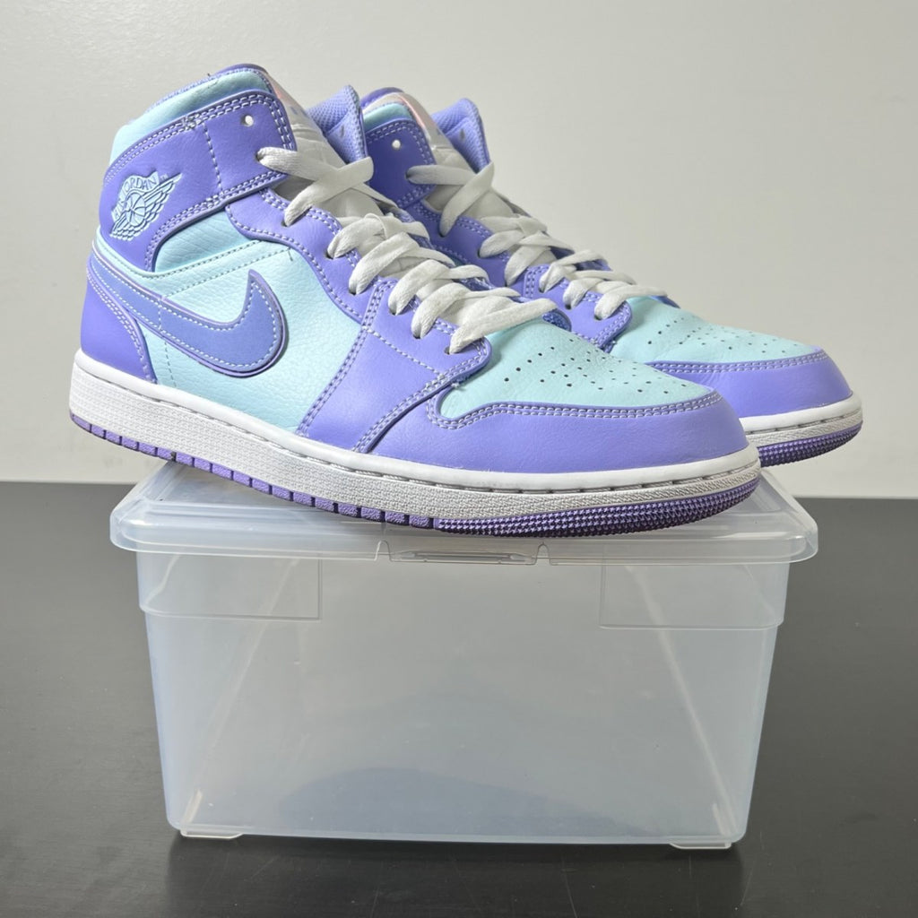 Jordan 1 Mid Purple Aqua 10.5 (Lightly Worn Pre-Owned)JordanPurple/Aqua-White - Image 1