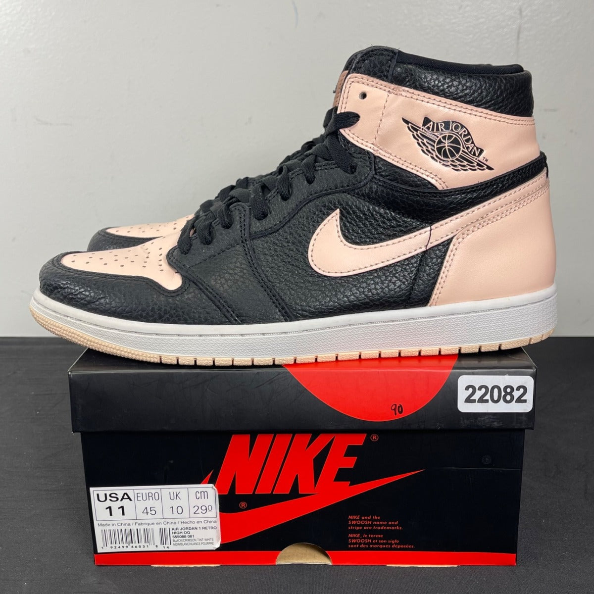 Jordan 1 Retro High Black Crimson Tint 11 (Moderately Worn Pre-Owned)JordanBlack/Crimson Tint-White-Hyper Pink-Mystic Green - Image 3