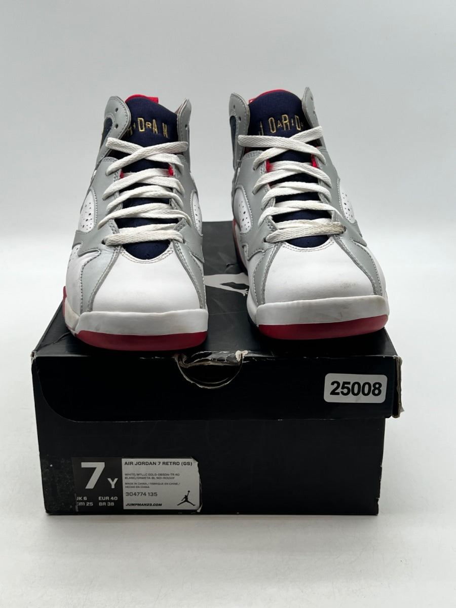 Jordan 7 Retro Olympic (2012) (GS) 7Y (Moderately Worn Pre-Owned)JordanWhite/Metallic Gold-Obsdn-Tr Red - Image 2