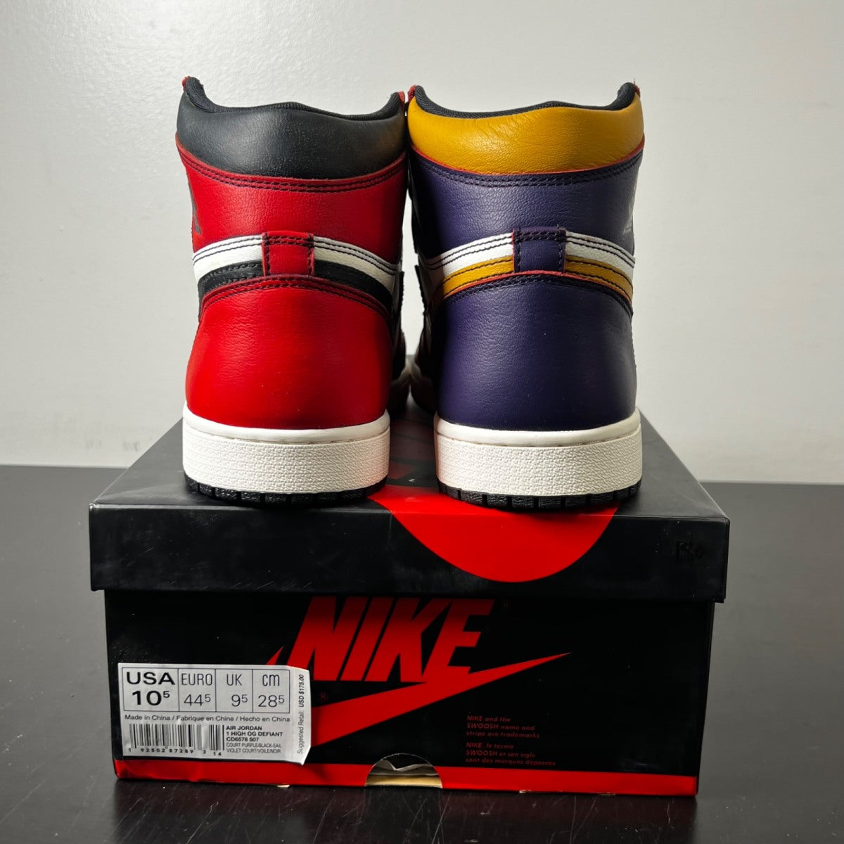 Jordan 1 Retro High OG Defiant SB LA to Chicago 10.5 (VNDS Pre-Owned)JordanCourt Purple/Black-Sail-University Gold - Image 5