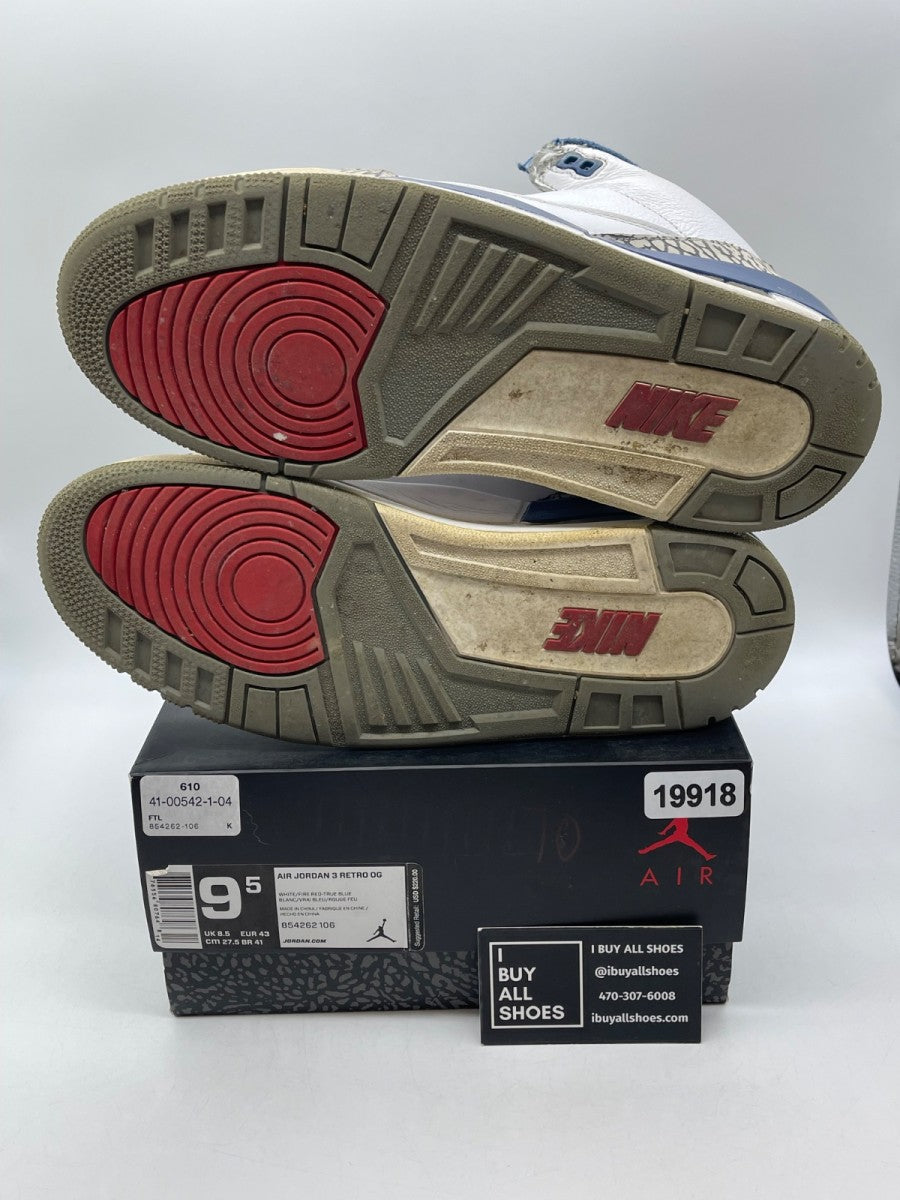 Jordan 3 Retro True Blue (2016) 9.5 (Heavily Worn Pre-Owned) - Image 7