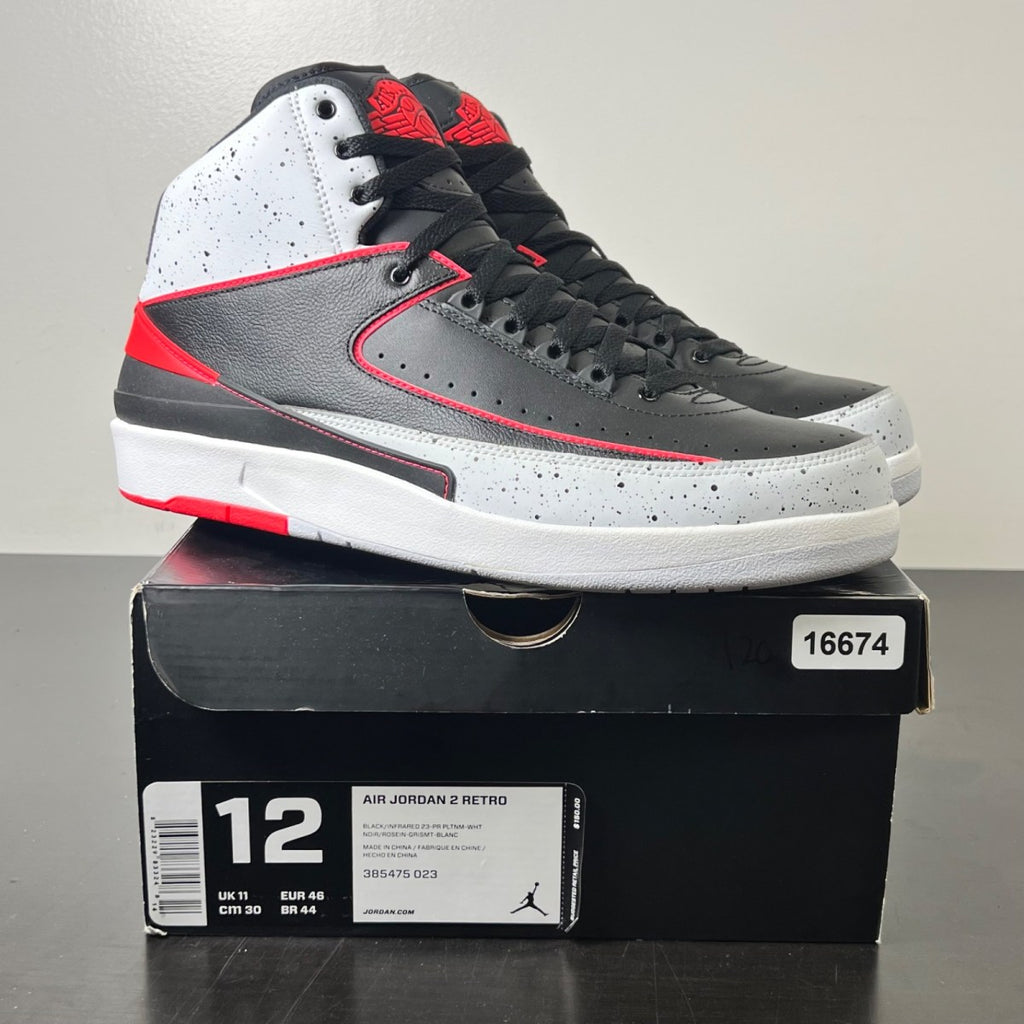 Jordan 2 Retro Infrared Cement 12 (Lightly Worn Pre-Owned)JordanBlack/Infrared 23-Pure Platinum-White - Image 1
