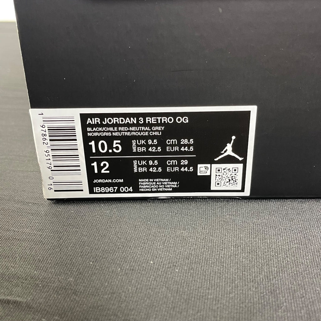 Jordan 3 Retro OG Rare Air 10.5 (Moderately Worn Pre-Owned)JordanBlack/Chile Red/Neutral Grey/Military Blue/Coconut Milk - Image 7