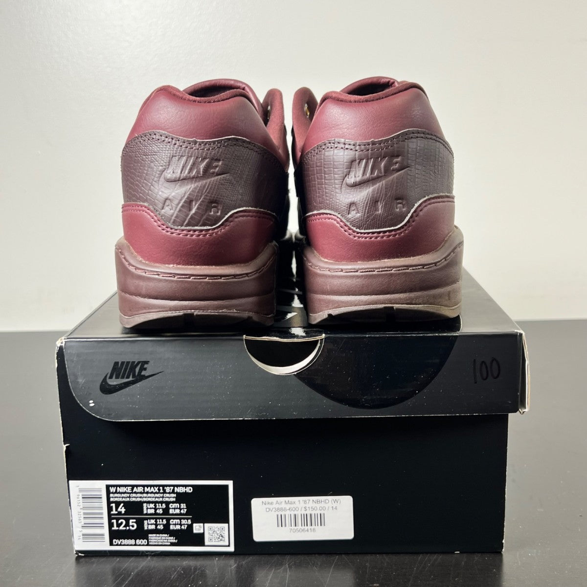 Nike Air Max 1 Burgundy Crush (Women's) 14W (Lightly Worn Pre-Owned)NikeBurgundy Crush/Burgundy Crush - Image 5