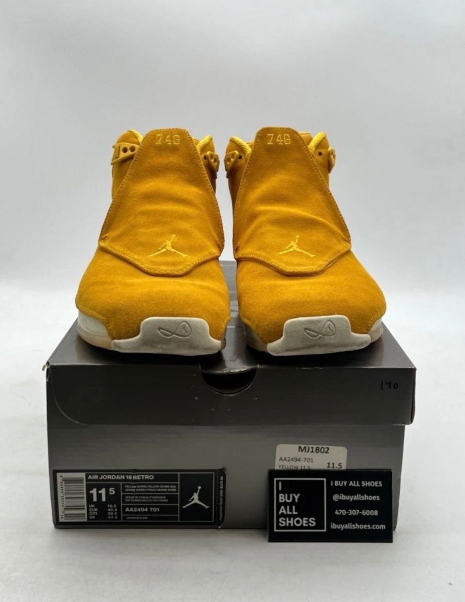 Jordan 18 Retro Yellow Ochre 11.5 (Lightly Worn Pre-Owned)JordanYellow Ochre/Yellow Ochre-Sail - Image 2