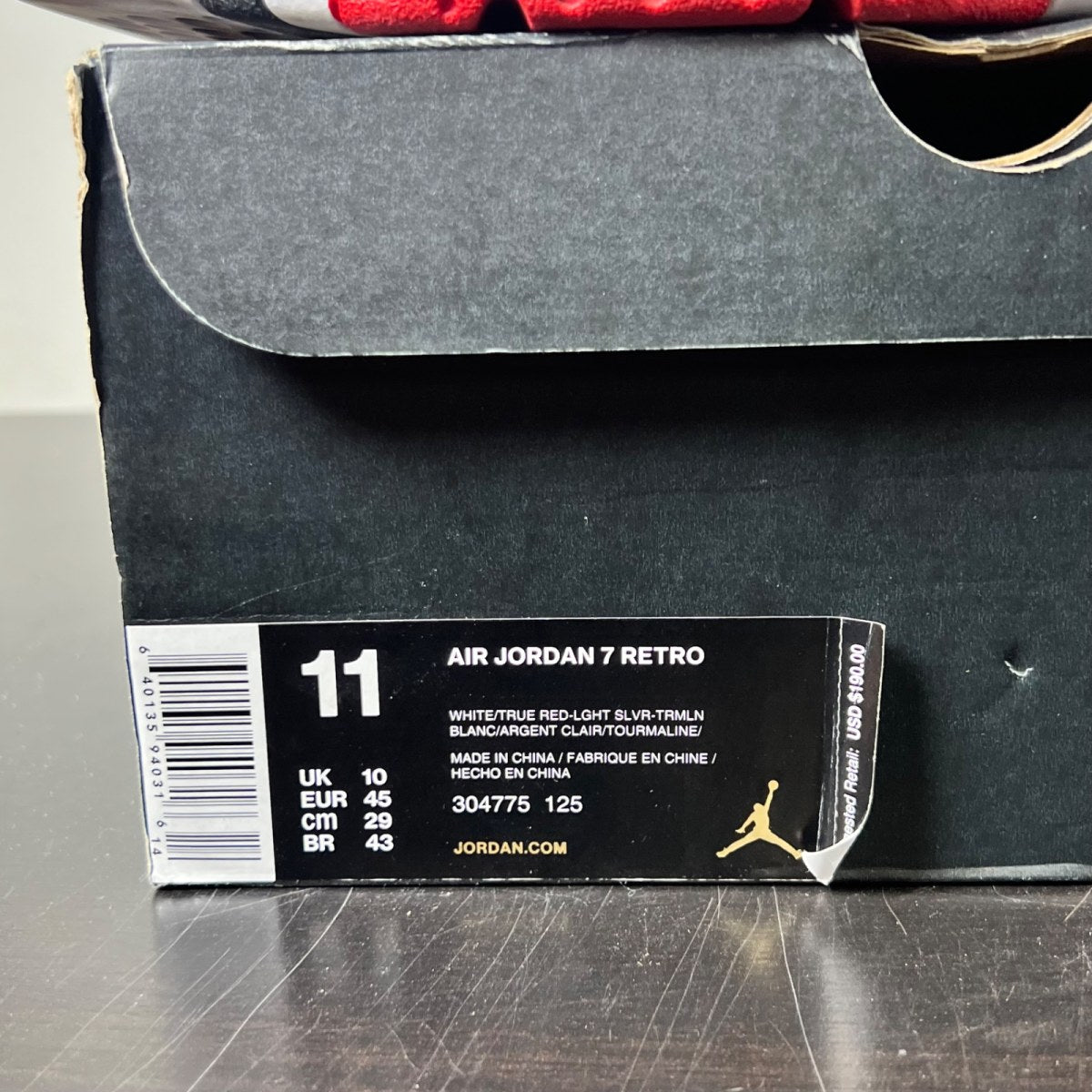 Jordan 7 Retro Hare (2015) 11 (Lightly Worn Pre-Owned)JordanWhite/True Red-Light Silver-Tourmaline - Image 4