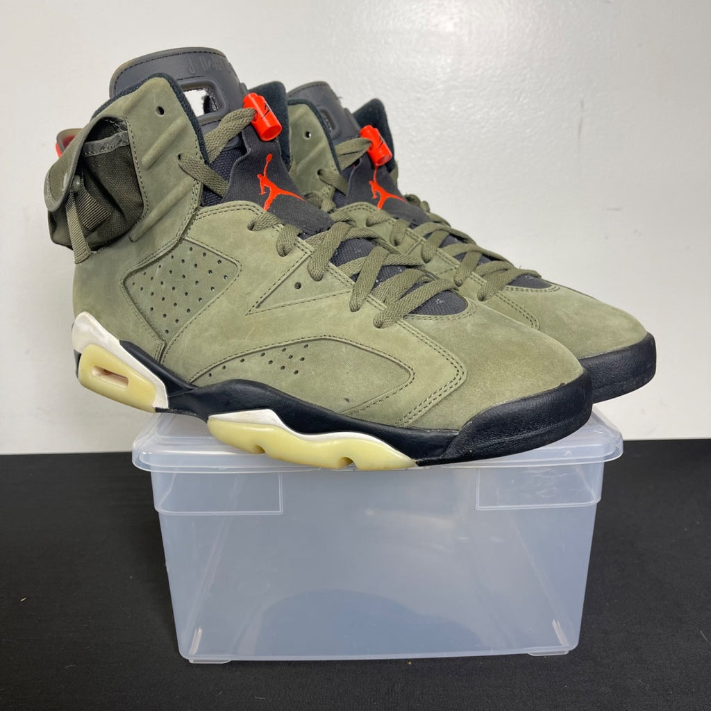 Jordan 6 Retro Travis Scott 13 (Moderately Worn Pre-Owned)JordanMedium Olive/Black-Sail-University Red - Image 1