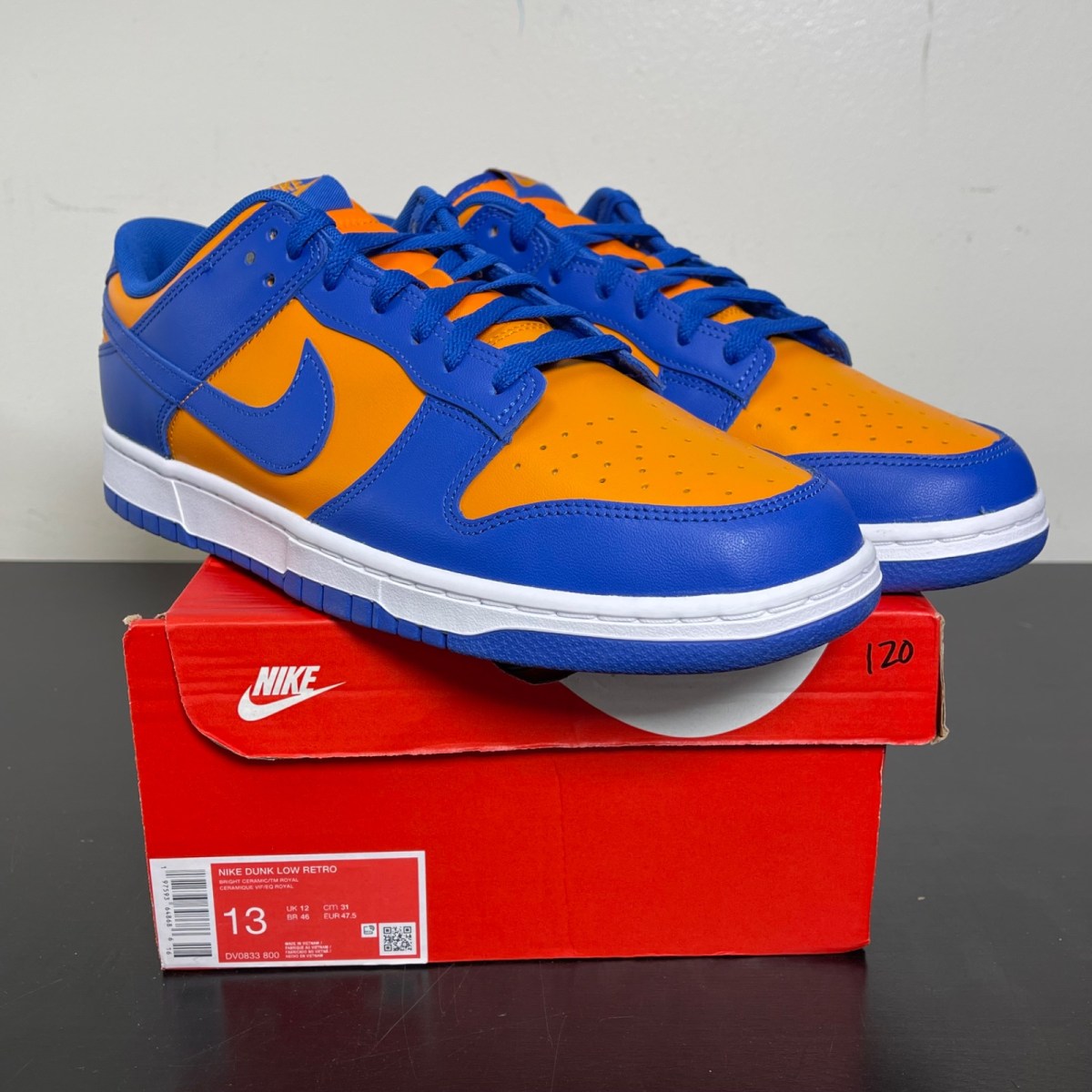 Nike Dunk Low Knicks 13 (Moderately Worn Pre-Owned)NikeBright Ceramic/Team Royal/University Red - Image 1