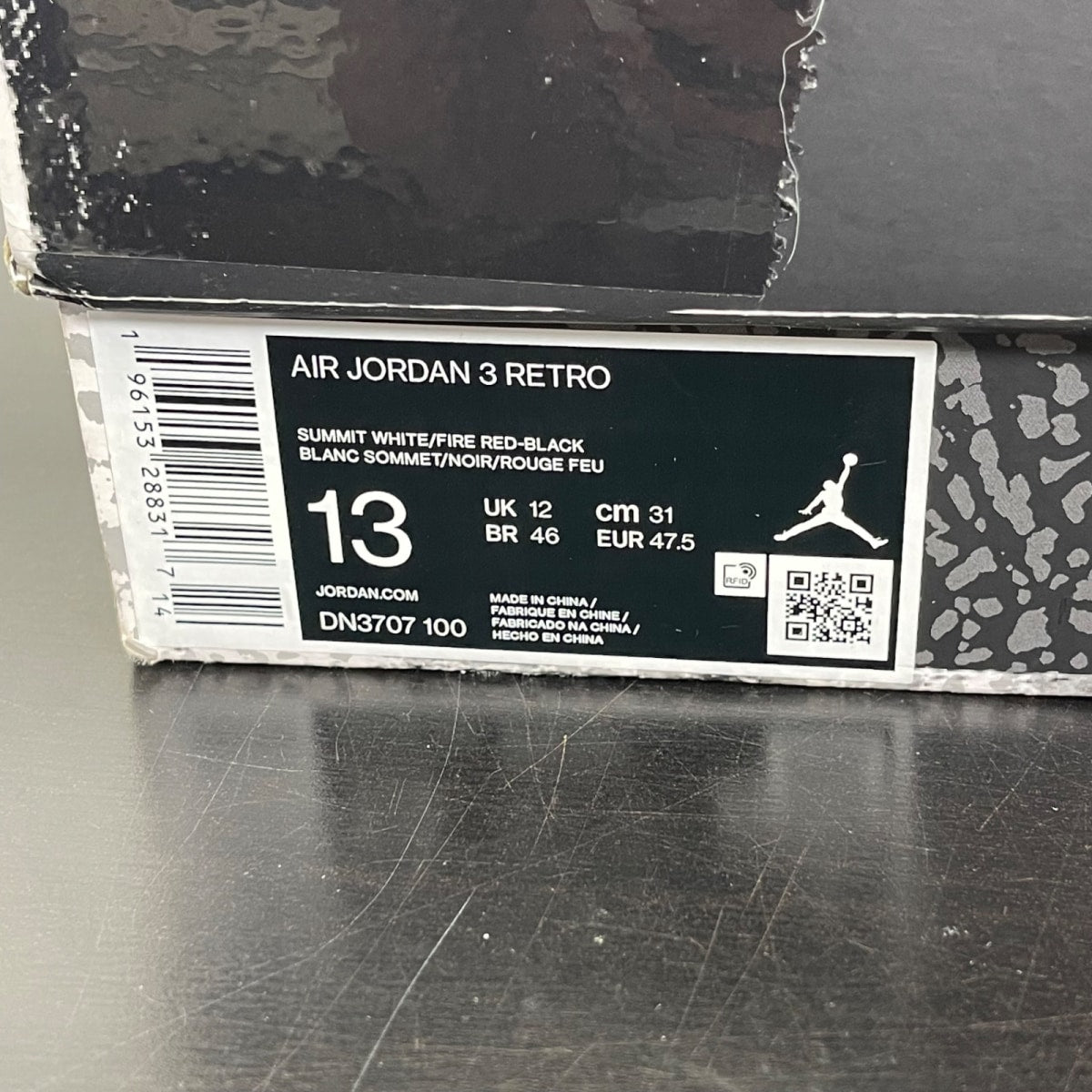 Jordan 3 Retro White Cement Reimagined 13 (Moderately Worn Pre-Owned)JordanSummit White/Fire Red/Black/Cement Grey - Image 7