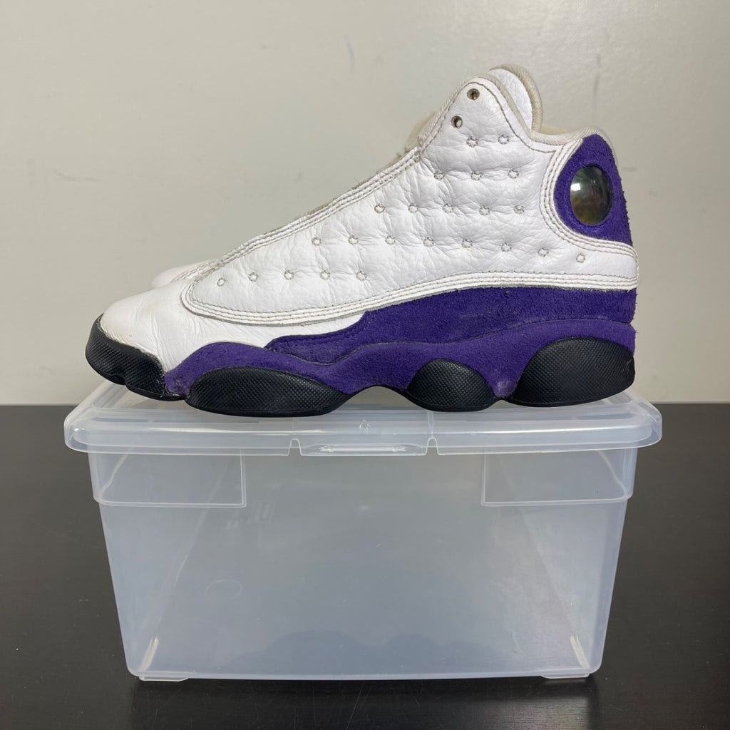 Jordan 13 Retro Lakers (GS) 4Y (Moderately Worn Pre-Owned)JordanWhite/Black-Court Purple-University Gold - Image 3