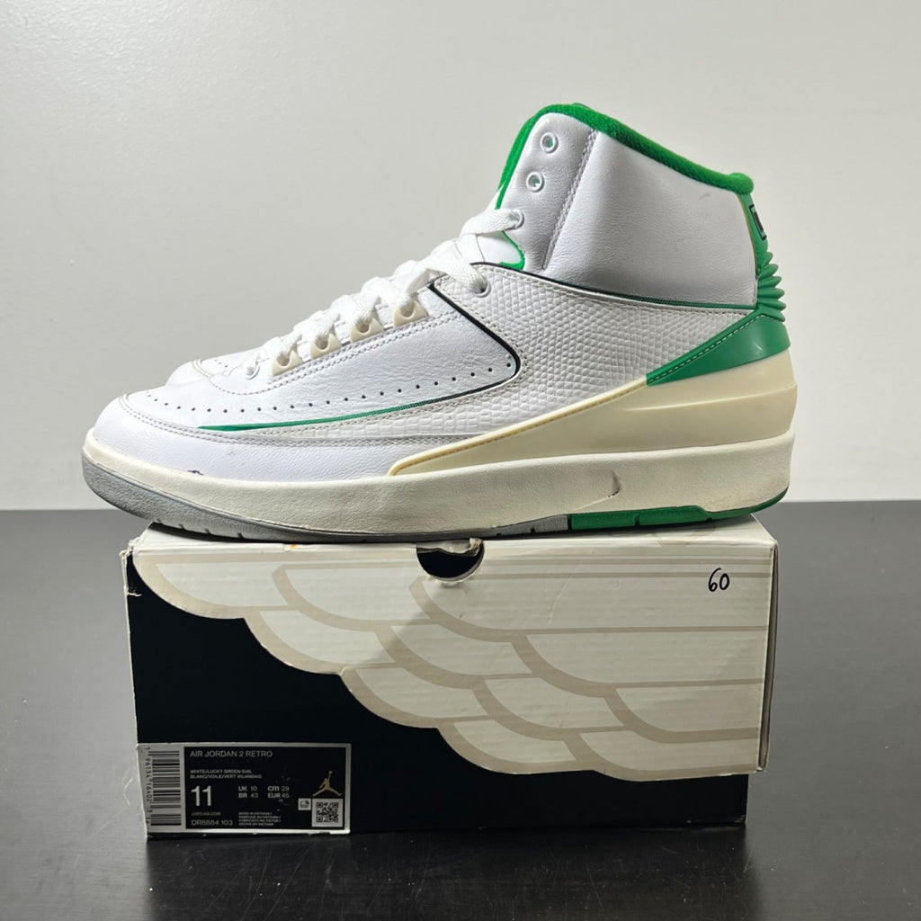 Jordan 2 Retro Lucky Green 11 (Moderately Worn Pre-Owned)JordanWhite/Lucky Green/Sail/Light Steel Grey - Image 3