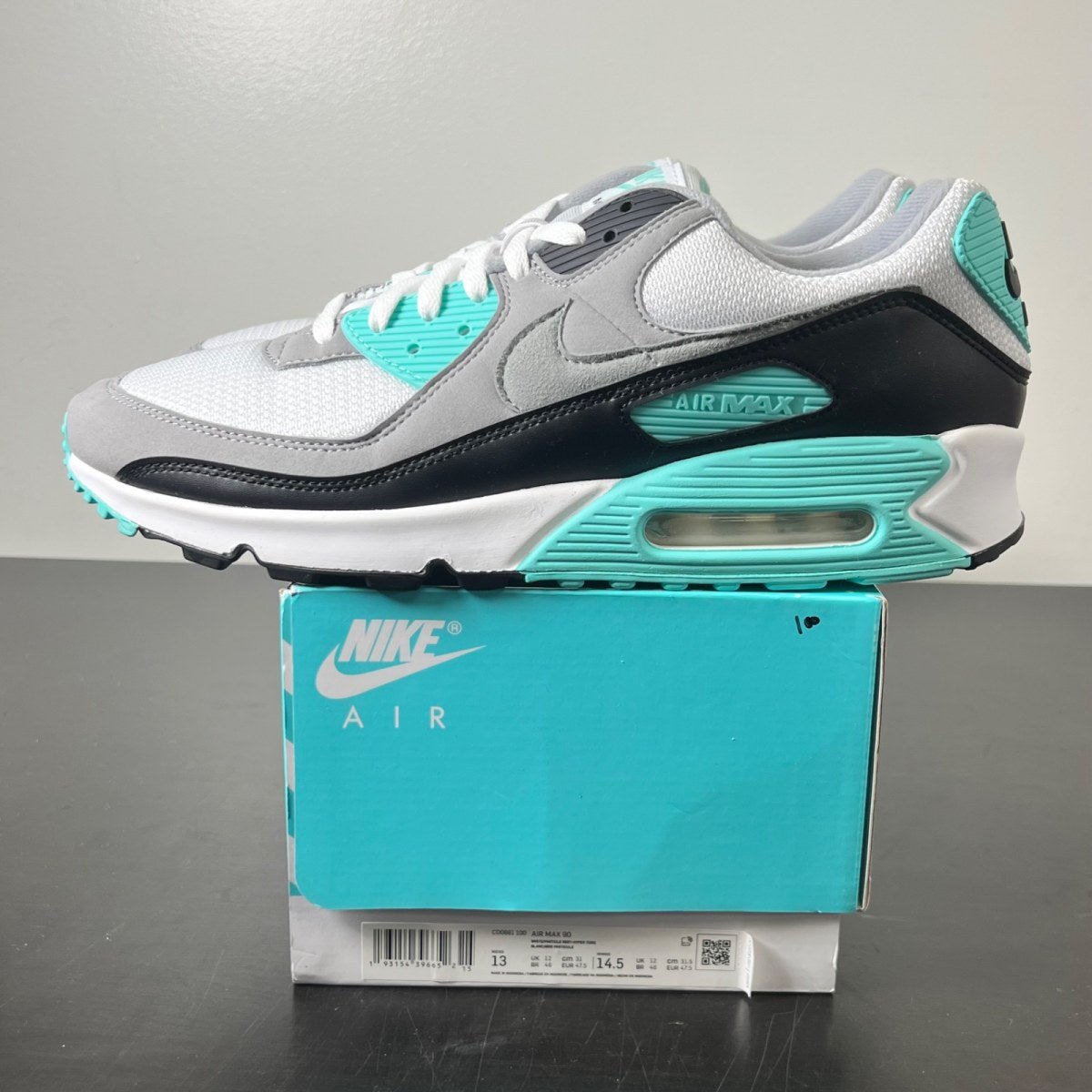 Nike Air Max 90 Recraft Turquoise 13 (Lightly Worn Pre-Owned)NikeWhite/Particle Grey-Black-Turquoise - Image 3