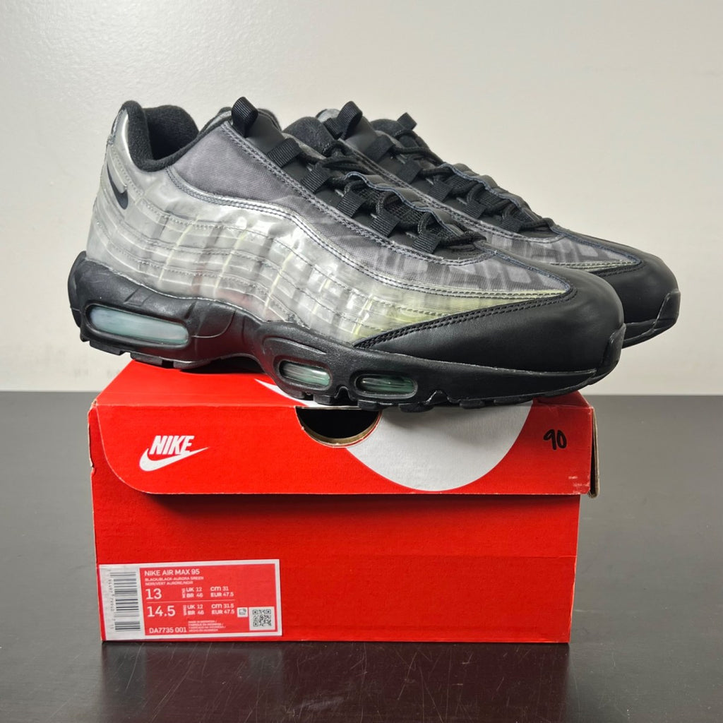 Nike Air Max 95 Footprint Black 13 (Lightly Worn Pre-Owned)NikeBlack/Black-Aurora Green-Smoke Grey - Image 1