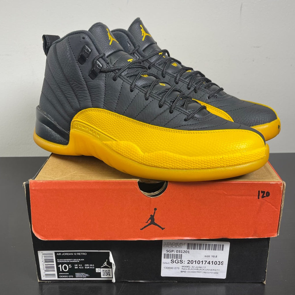 Jordan 12 Retro Black University Gold 10.5 (Moderately Worn Pre-Owned)JordanBlack/University Gold - Image 1