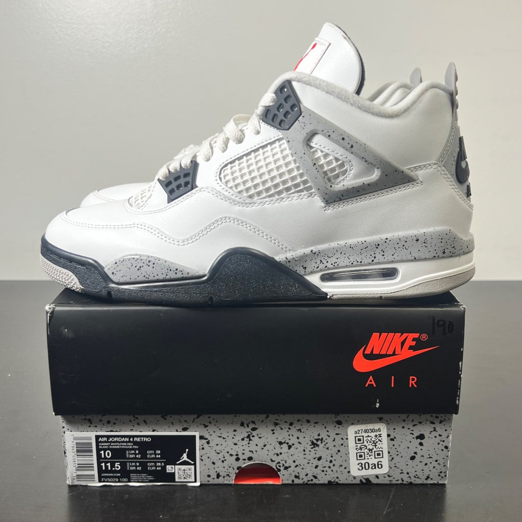 Jordan 4 Retro White Cement (2025) 10 (Lightly Worn Pre-Owned)JordanSummit White/Fire Red-Tech Grey-Black - Image 3
