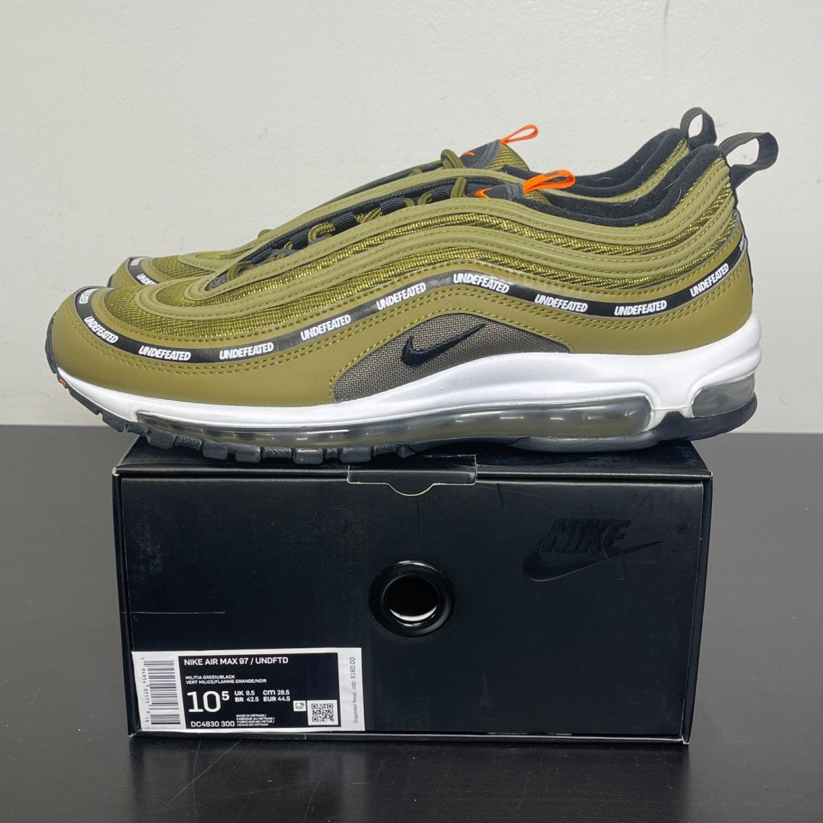 Nike Air Max 97 Undefeated Militia Green (2020) 10.5 (Moderately Worn Pre-Owned)NikeMilitia Green/Orange Blaze/White/Black - Image 3
