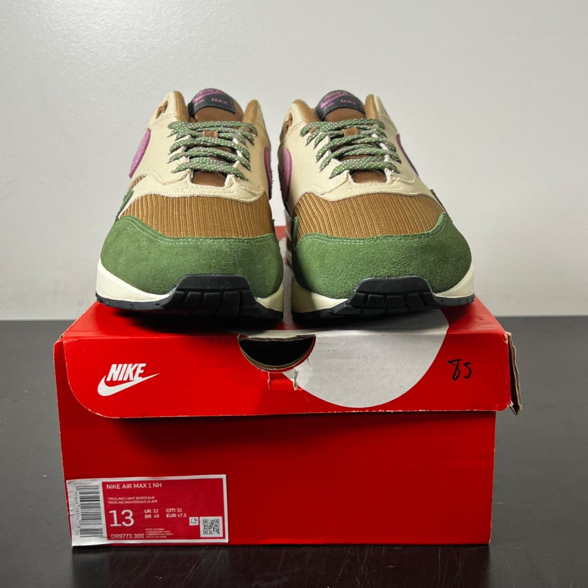 Nike Air Max 1 SH Treeline 13 (Lightly Worn Pre-Owned)NikeTreeline/Light Bordeax - Image 2