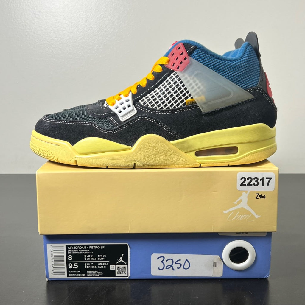Jordan 4 Retro Union Off Noir 8 (Lightly Worn Pre-Owned)JordanOff-Noir/Brigade Blue-Dark Smoke Grey-Light Fusion Red - Image 3