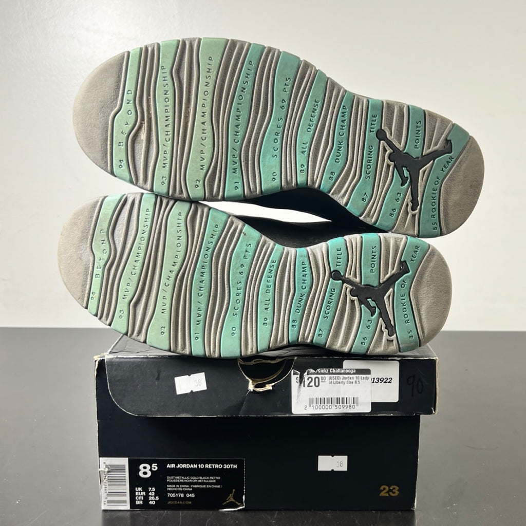 Jordan 10 Retro Lady of Liberty 30th Anniversary 8.5 (Lightly Worn Pre-Owned)JordanDust/Metallic Gold-Black-Retro - Image 6