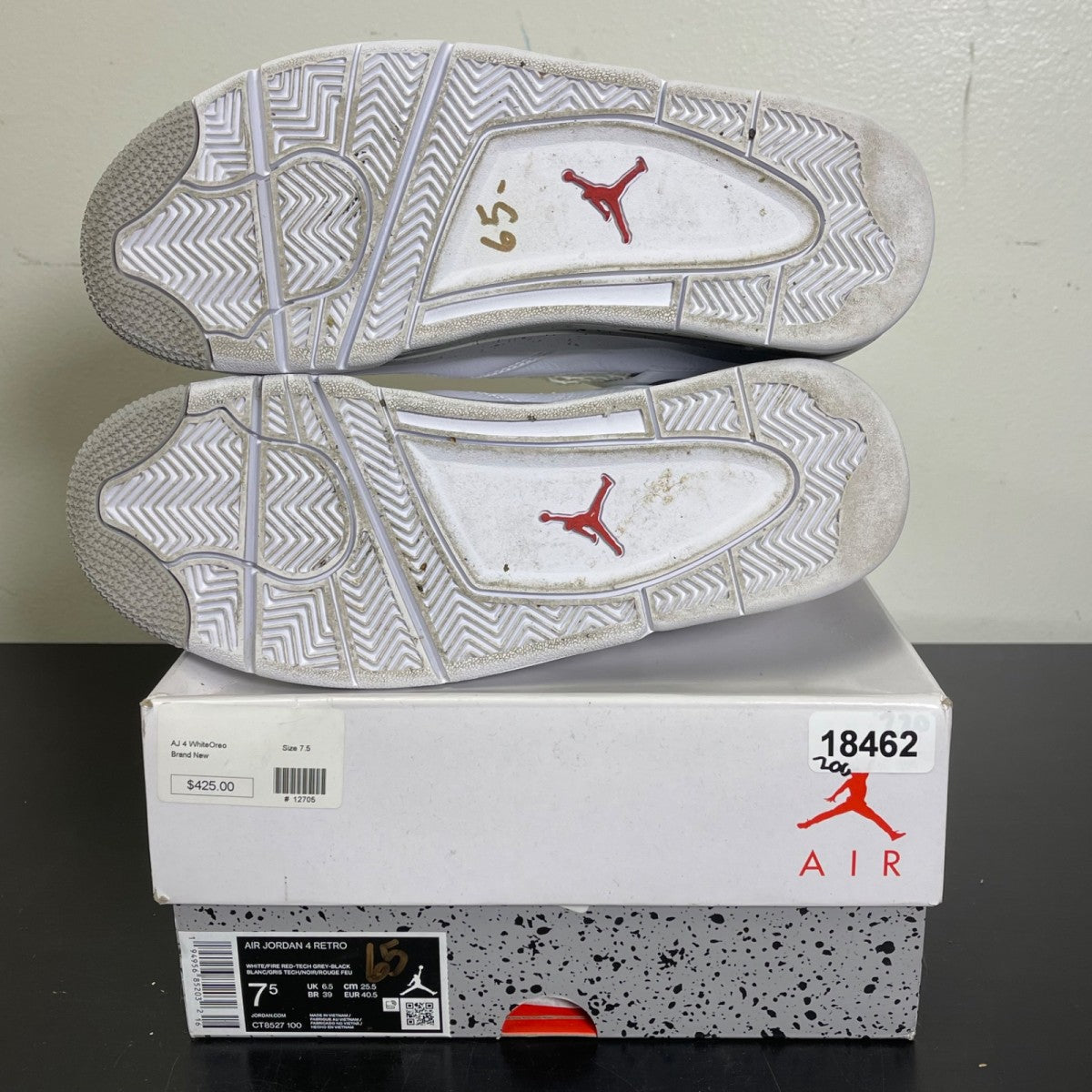 Jordan 4 Retro White Oreo (2021) 7.5 (Moderately Worn Pre-Owned)JordanWhite/Tech Grey-Black-Fire Red - Image 5