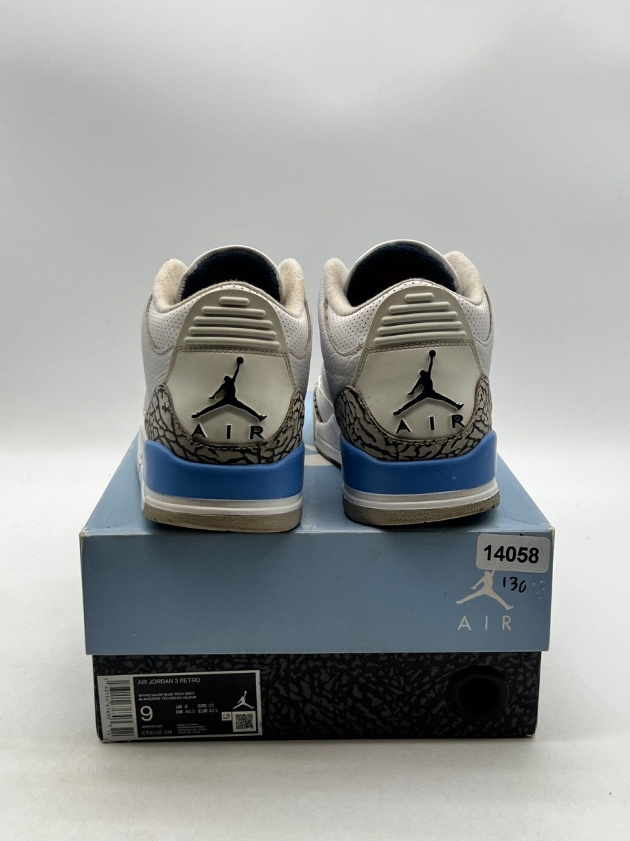 Jordan 3 Retro UNC (2020) 9 (Heavily Worn Pre-Owned)JordanWhite/Valor Blue-Tech Grey - Image 6