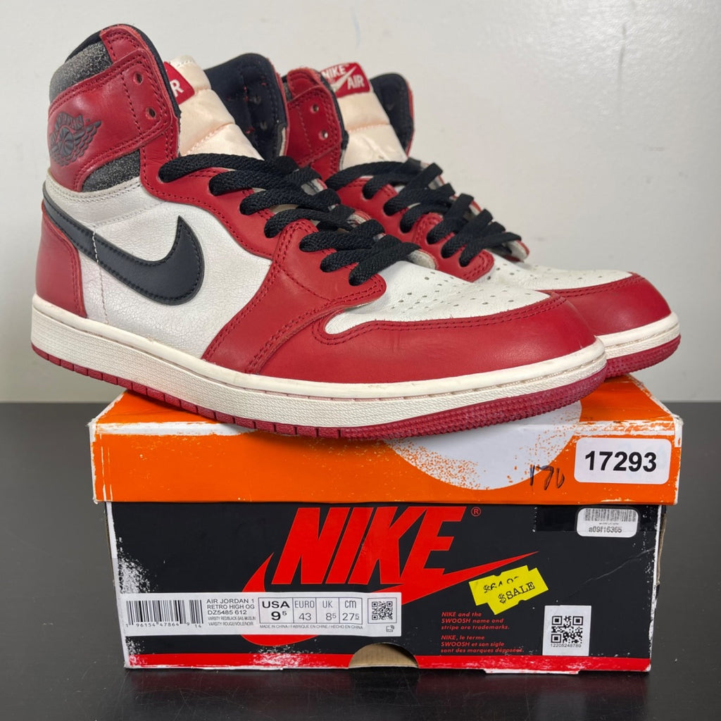 Jordan 1 Retro High OG Chicago Lost and Found 9.5 (Moderately Worn Pre-Owned)JordanVarsity Red/Black-Sail-Muslin - Image 1