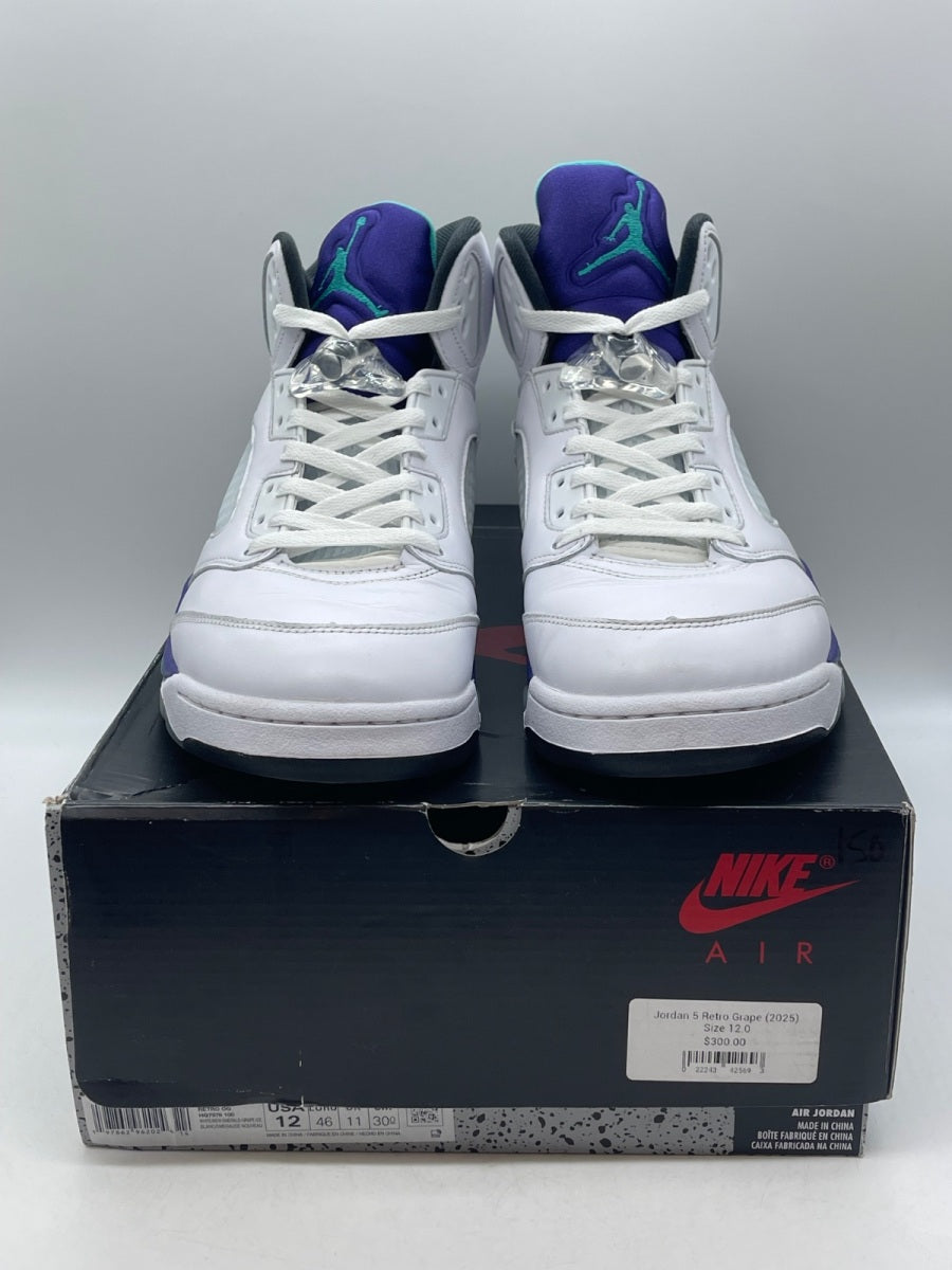 Jordan 5 Retro Grape (2025) 12 (Moderately Worn Pre-Owned)JordanWhite/Grape Ice-New Emerald - Image 2