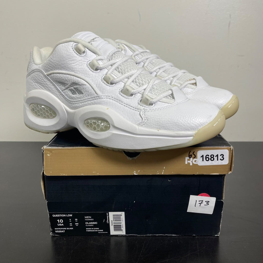 Reebok Question Low White Pure Silver 10 (Moderately Worn Pre-Owned)ReebokWhite/Pure Silver - Image 1
