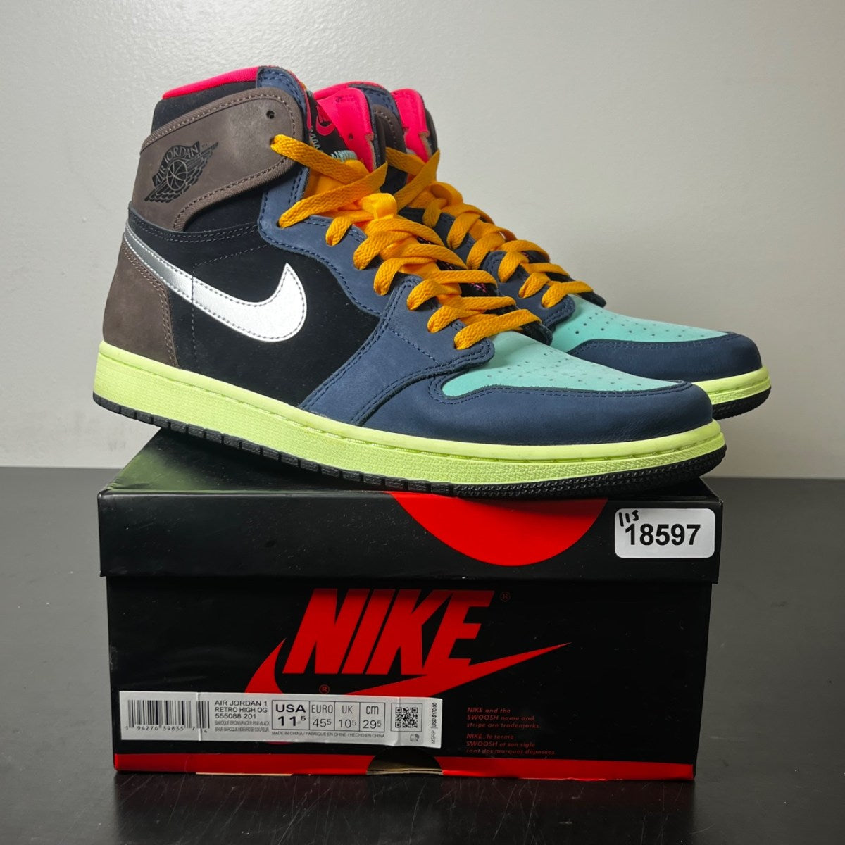 Jordan 1 Retro High Tokyo Bio Hack 11.5 (Lightly Worn Pre-Owned)JordanBaroque Brown/Black-Laser Orange-Racer Pink - Image 1
