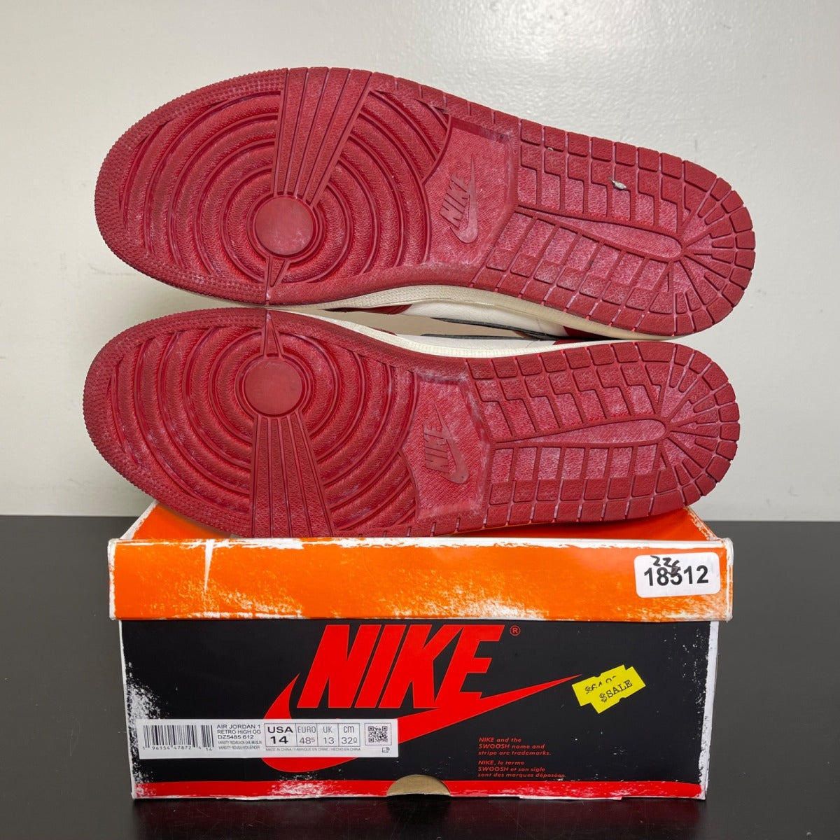 Jordan 1 Retro High OG Chicago Lost and Found 14 (Moderately Worn Pre-Owned)JordanVarsity Red/Black-Sail-Muslin - Image 5