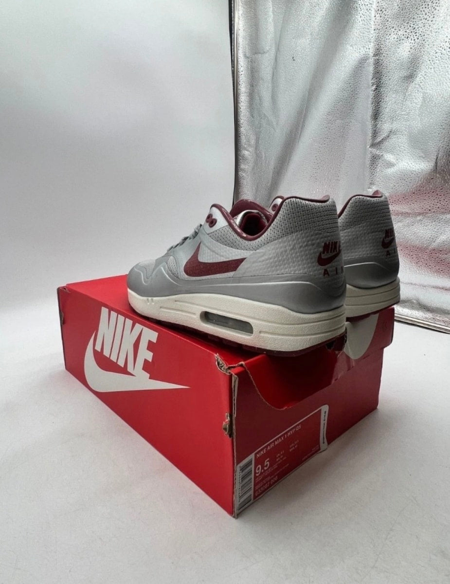 Nike Air Max 1 Hyperfuse Night Track 9.5 (Moderately Worn Pre-Owned)NikeMetallic Silver/Deep Red-Sail - Image 3