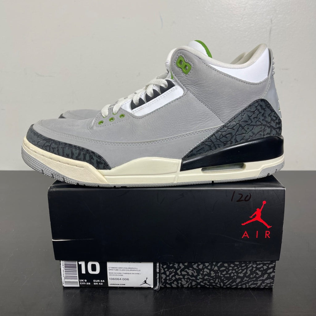 Jordan 3 Retro Chlorophyll 10 (Moderately Worn Pre-Owned)JordanLight Smoke Grey/Chlorophyll-Black-White - Image 3