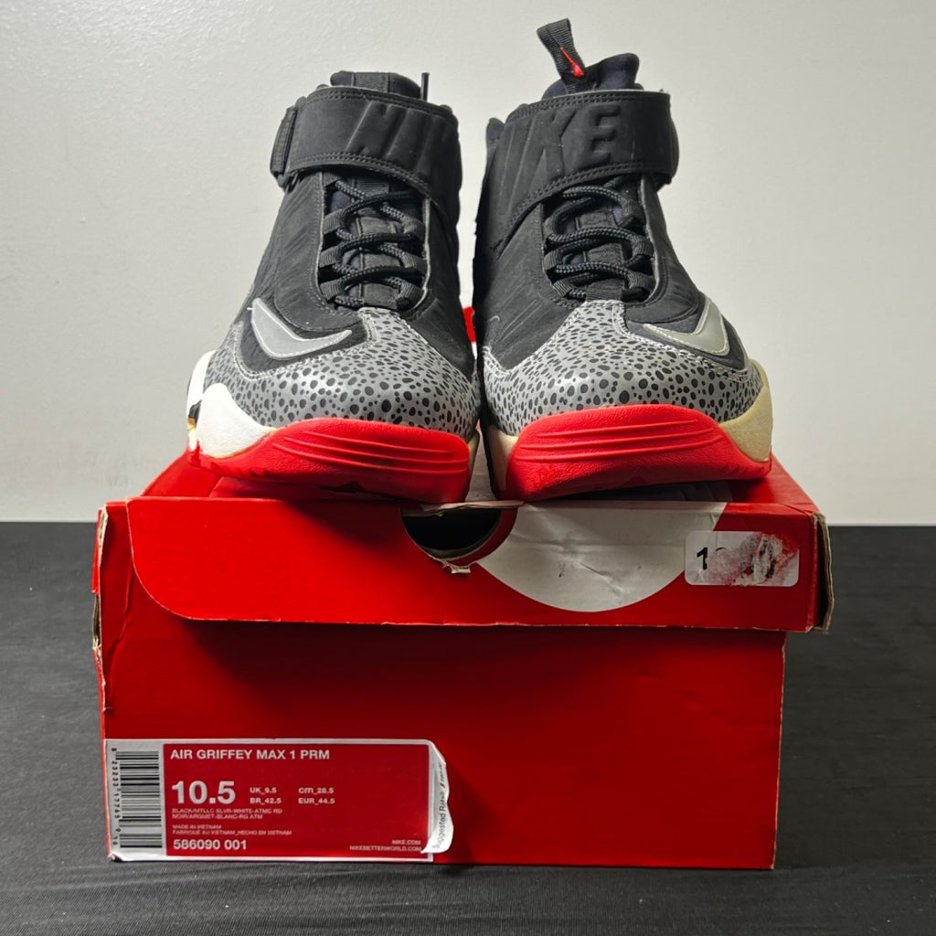 Nike Air Griffey Max 1 Safari 10.5 (Moderately Worn Pre-Owned)NikeBlack/Metallic Silver-White-Atomic Red - Image 2