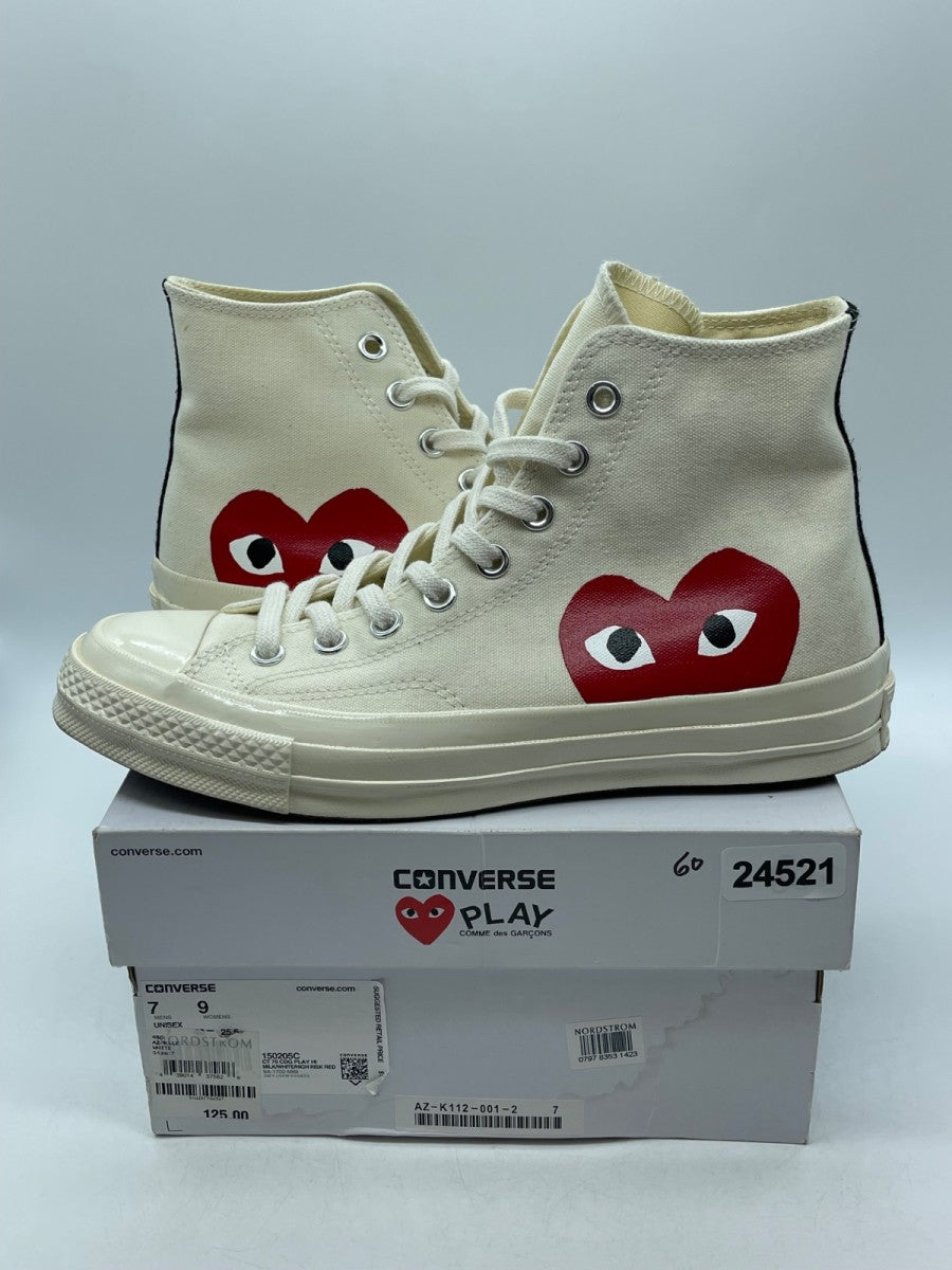 Converse Chuck Taylor All Star 70 Hi Comme des Garcons PLAY White 7 (Moderately Worn Pre-Owned)ConverseMilk/White-High Risk Red - Image 1