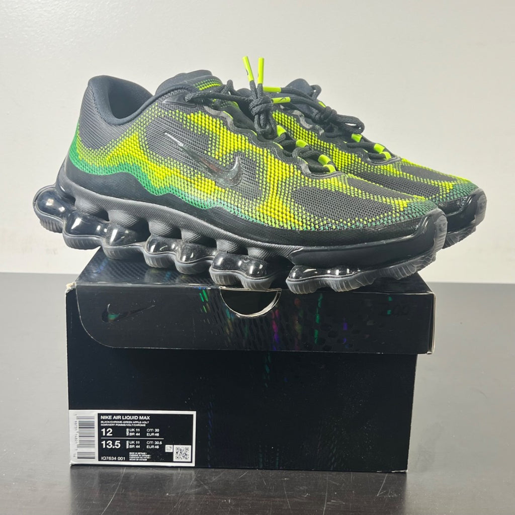 Nike Air Liquid Max Black Green Apple 12 (Lightly Worn Pre-Owned)NikeBlack/Chrome/Green Apple/Volt/Radiant Green/Clear - Image 1