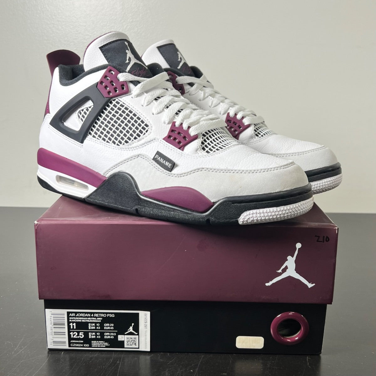 Jordan 4 Retro PSG Paris Saint-Germain 11 (Lightly Worn Pre-Owned)JordanWhite/Black-Metallic Gold-Bordeaux - Image 1
