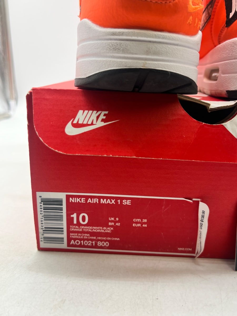 Nike Air Max 1 Just Do It Pack Orange 10 (Moderately Worn Pre-Owned) - Image 4