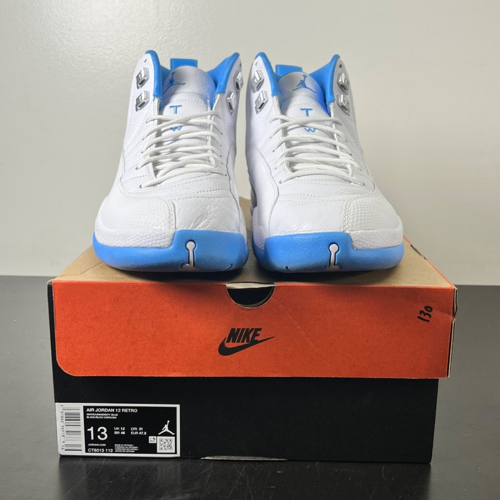 Jordan 12 Retro Melo (2025) 13 (Lightly Worn Pre-Owned)JordanWhite/University Blue/Metallic Silver - Image 2