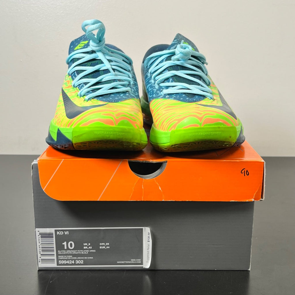 Nike KD 6 Liger 10 (Lightly Worn Pre-Owned)NikeElectric Green/Night Factor-Atomic Orange - Image 2