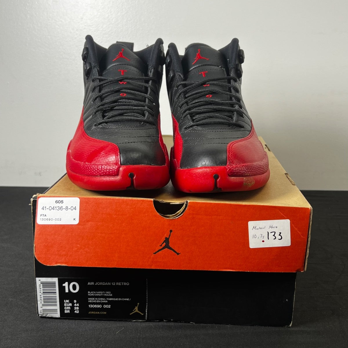 Jordan 12 Retro Flu Game (2016) 10 (Lightly Worn Pre-Owned)JordanBlack/Varsity Red - Image 2
