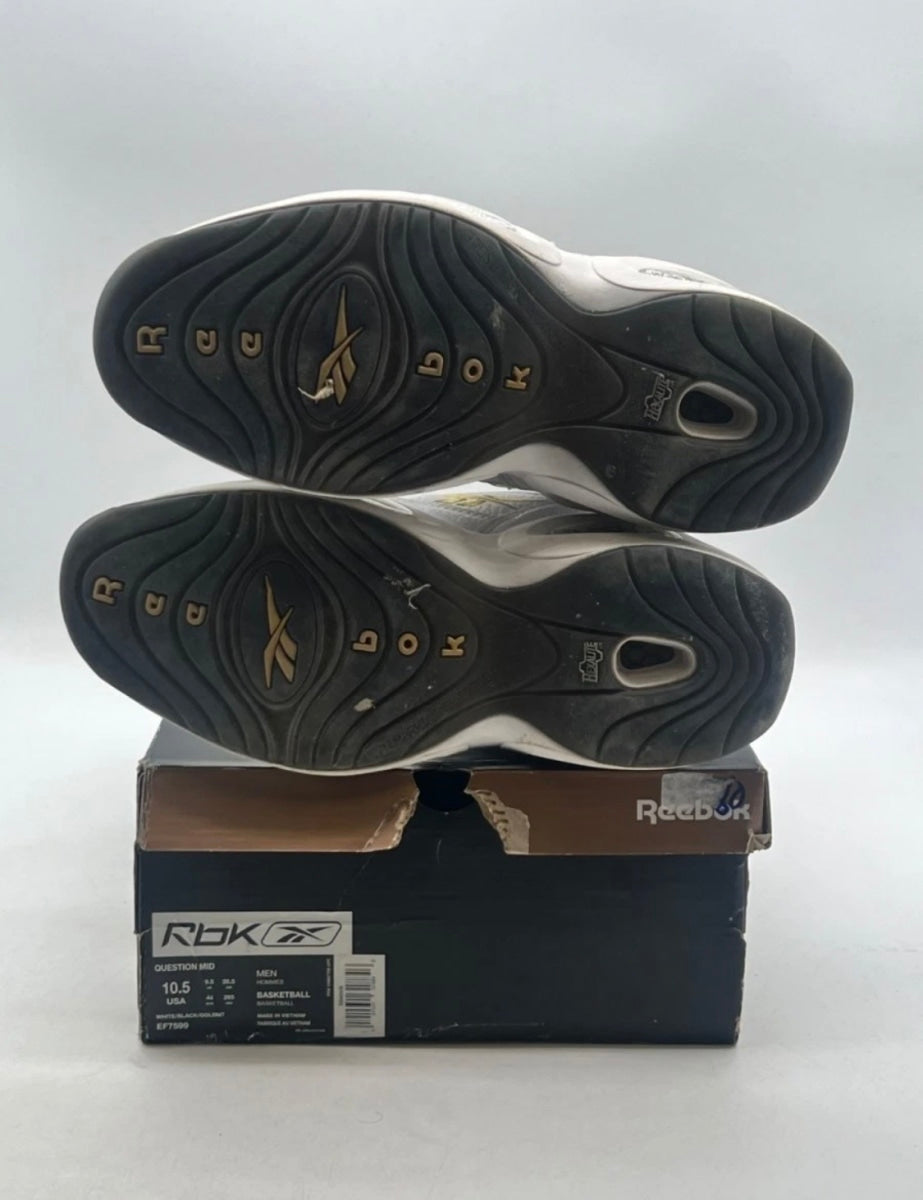 Reebok Question Mid Black Toe 10.5 (Lightly Worn Pre-Owned)ReebokWhite/Black-Gold - Image 8